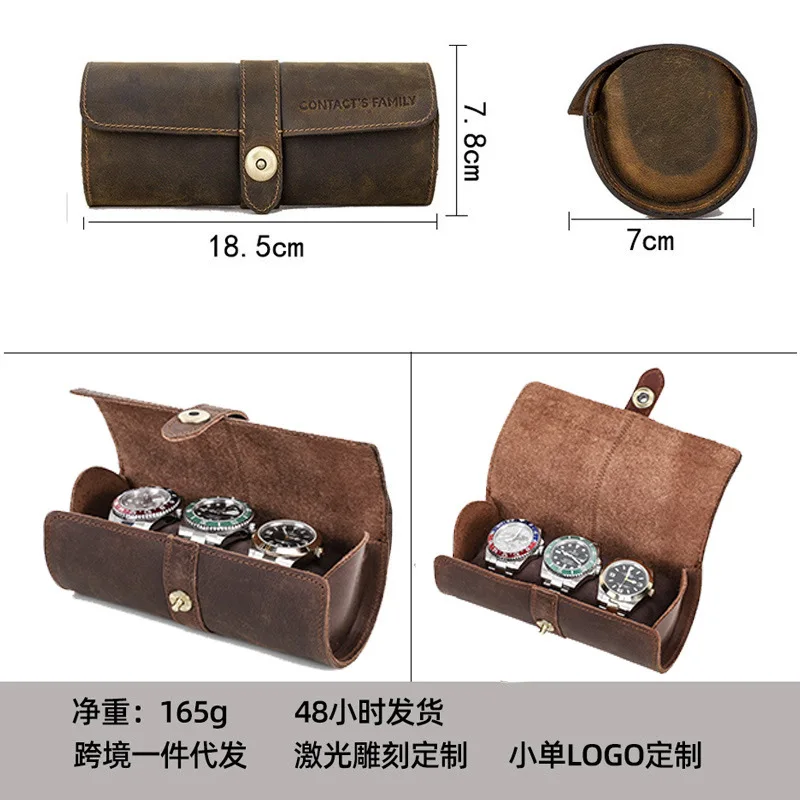 Luxury Handmade Watch Roll Box Organizer 3 Slots Wa tch Travel Leather Case Holder for Men and Women with Buckle Watch Boxes