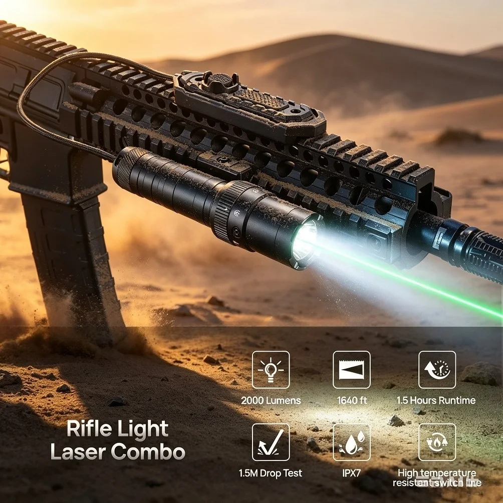 Richfire Professional Tactical Flashlight 2000LMS 2 in 1 Com LED Light Waterproof Quick Release ML PT Mount for Hunting