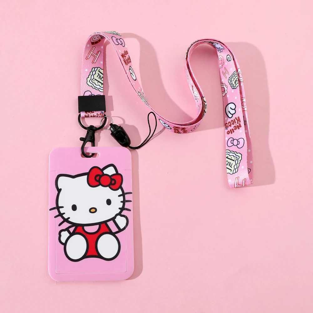 Sanrio ID Badge Holder with Lanyard for Office School Hello Kitty Girls Credit Cards Holders Neck Strap Keychain Personalized