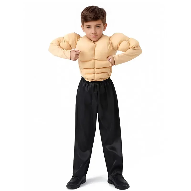 Hercules Party-Outfit, gefälschter Muskel, Fleischfarbe, Bauchmuskeln, Kostüm für Jungen, Performance-Anzug, lustiges Karnevals-Geburtstagsgeschenk für Jungen und Mädchen
