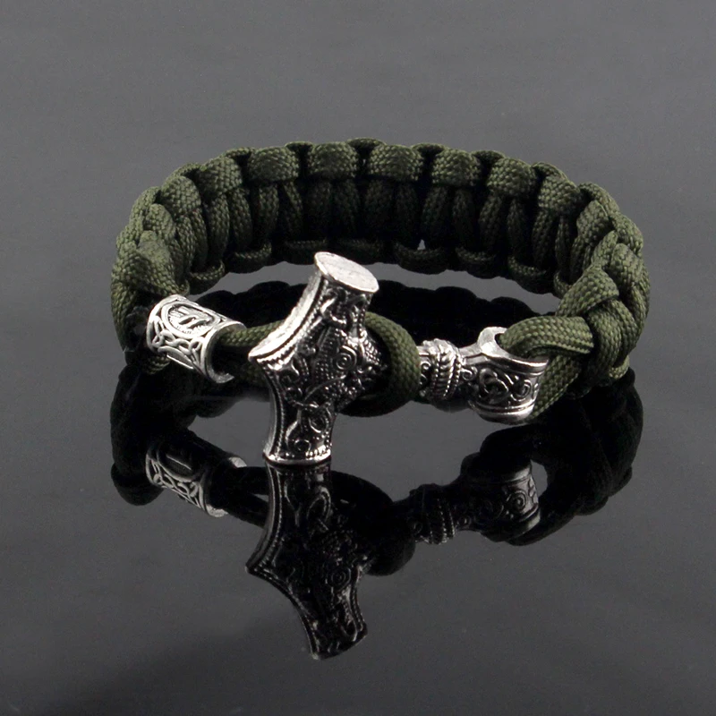 Ancient Norse Viking Men Bracelets Thor Mjolnir Hammer Paracord Amulet Runes Beads Hand Made Rope Wrap Scandinavian Bangles Gift