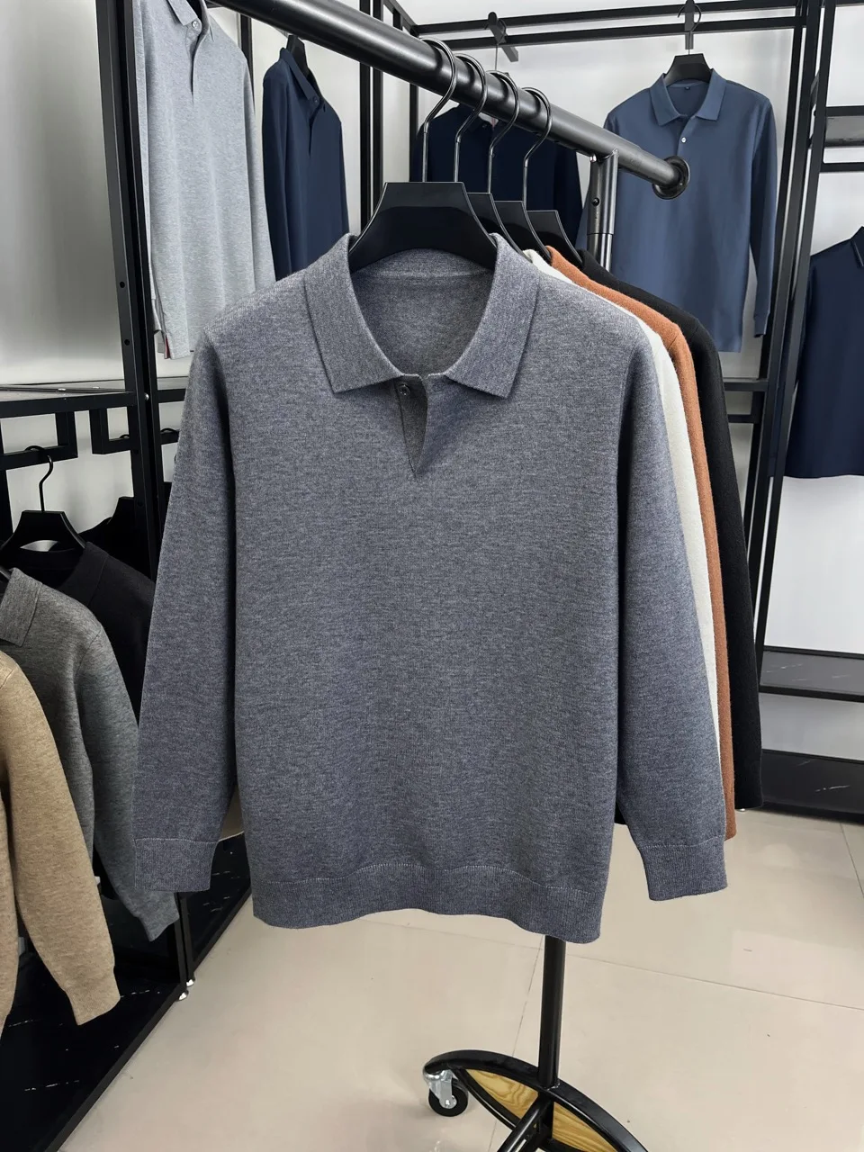 Herren Wollmischung Polo-Pullover Schwergewichtiger Warmer Strickpullover Anti-Pilling Weicher Griff Langarm-Pullover Herbst Winter – Detail 9