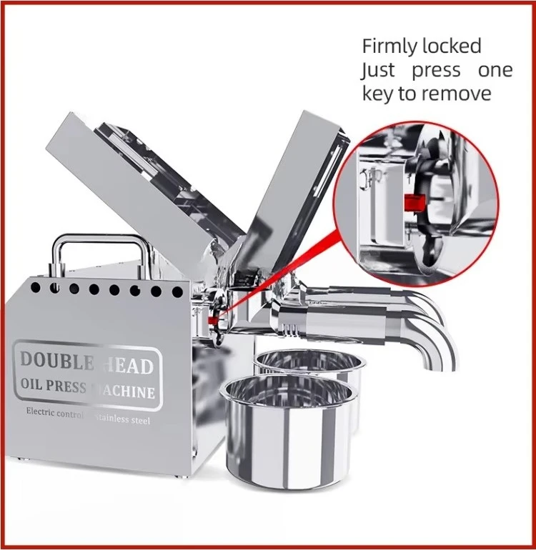 Pressa per olio di girasole di arachidi elettrica a doppia testa sicura con piccolo filtro Pressa per olio per estrattore di olio da 6-12 kg / h