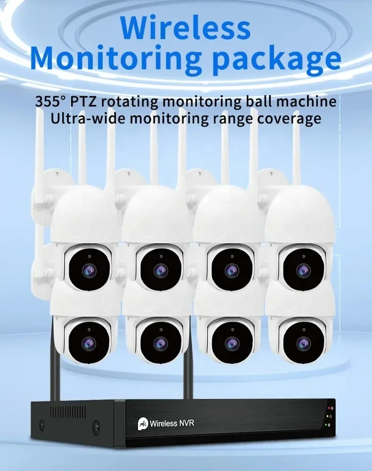 Tuya Smart Home 8 Pcs Wifi Ptz Camera System Ip Camera Kit 2MP 8CH Nvr Surveillance Night Vision