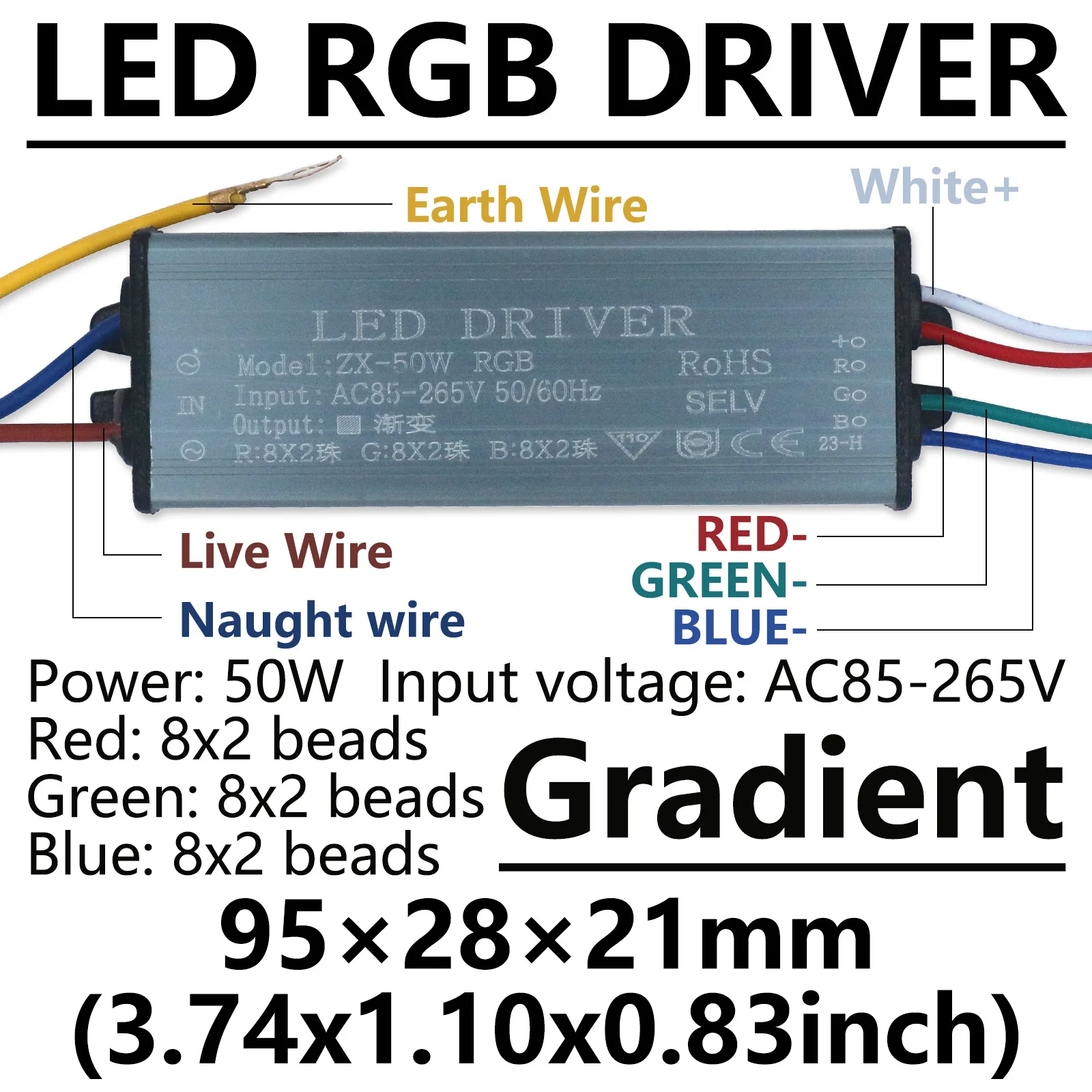 RGB LED COB 50W DC24-25V Çip, 80lm/W, Alüminyum, 40x46mm