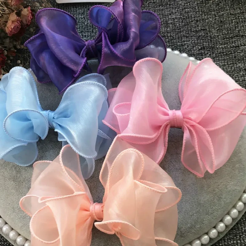 35Meters Wavy Organza Ribbon Silky DIY Hair Bow Making Material Accessories Wide Colorful Gradient Satin Lace Wave Hemming Tape