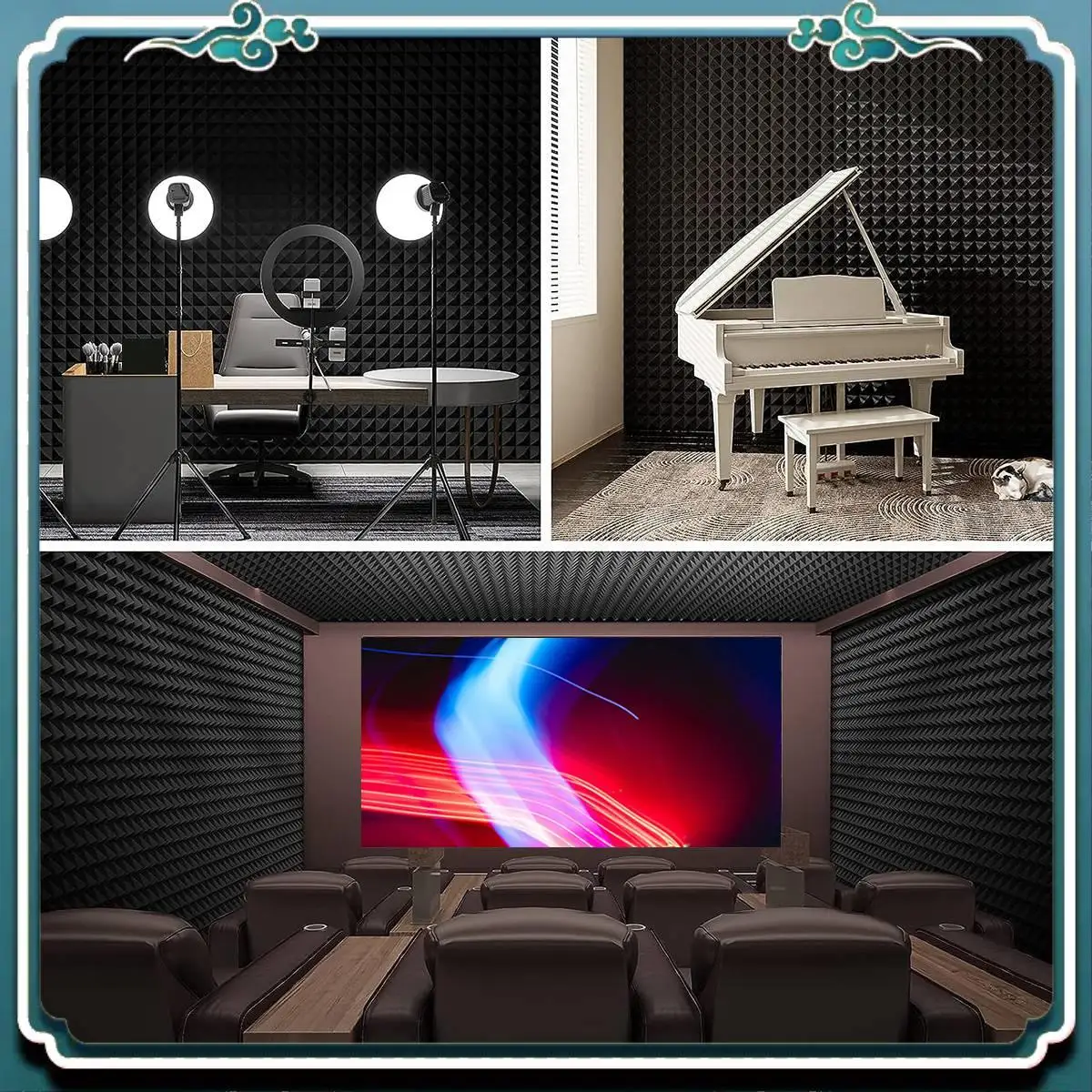 

A65G-6 Pack Самоклеящиеся звукоизоляционные пенопластовые панели, 24 х 12 дюймов х 2 дюйма Акустические пенопластовые панели Пирамидные акустические панели Легко установить