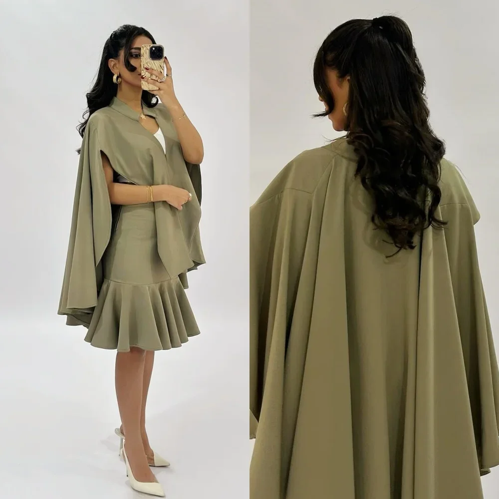 Customized Jersey Pleat Draped Graduation A-line High Collar Bespoke Occasion Gown Knee Length Dresses