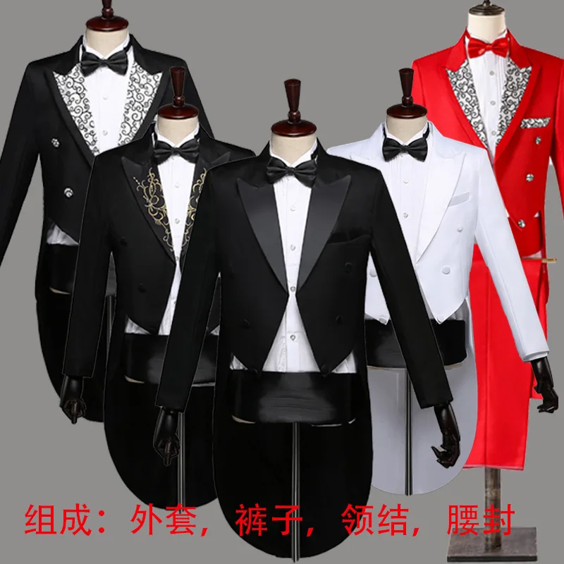 Men Tailcoat Tuxedo Suit Slim Fit, Magician Chorus Stage Costume Christmas Dance Performance Outfit for Dance Competition