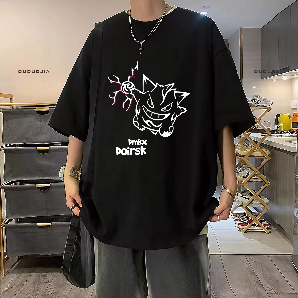 Heavy Cotton Short-sleeved T-shirt Men's Pokémon Loose Large Size Spring and Summer Ins Hong Kong Style Versatile Crew Neck Top