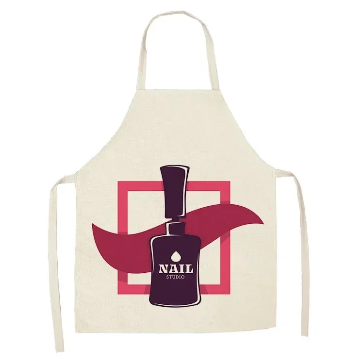 

Colorful Nail Polish Splash Aprons Women Sleeveless Cotton Linen Beauty Salon Spa Waitress Workwear Home Kitchen Pinafore