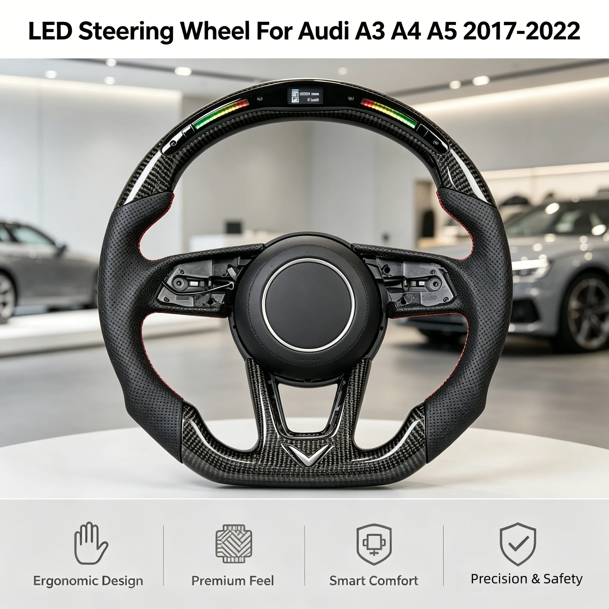 Suitable for Audi 17-22 models A3A4A5 series LED intelligent carbon fiber steering wheel car modification
