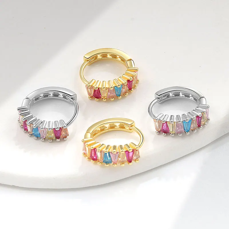 Natural Amethyst Citrine Peridot Blue Topaz Pink Sapphire 925 Sterling Silver Hoop Earring for Women Colorful Gemstone Jewelry - view 2