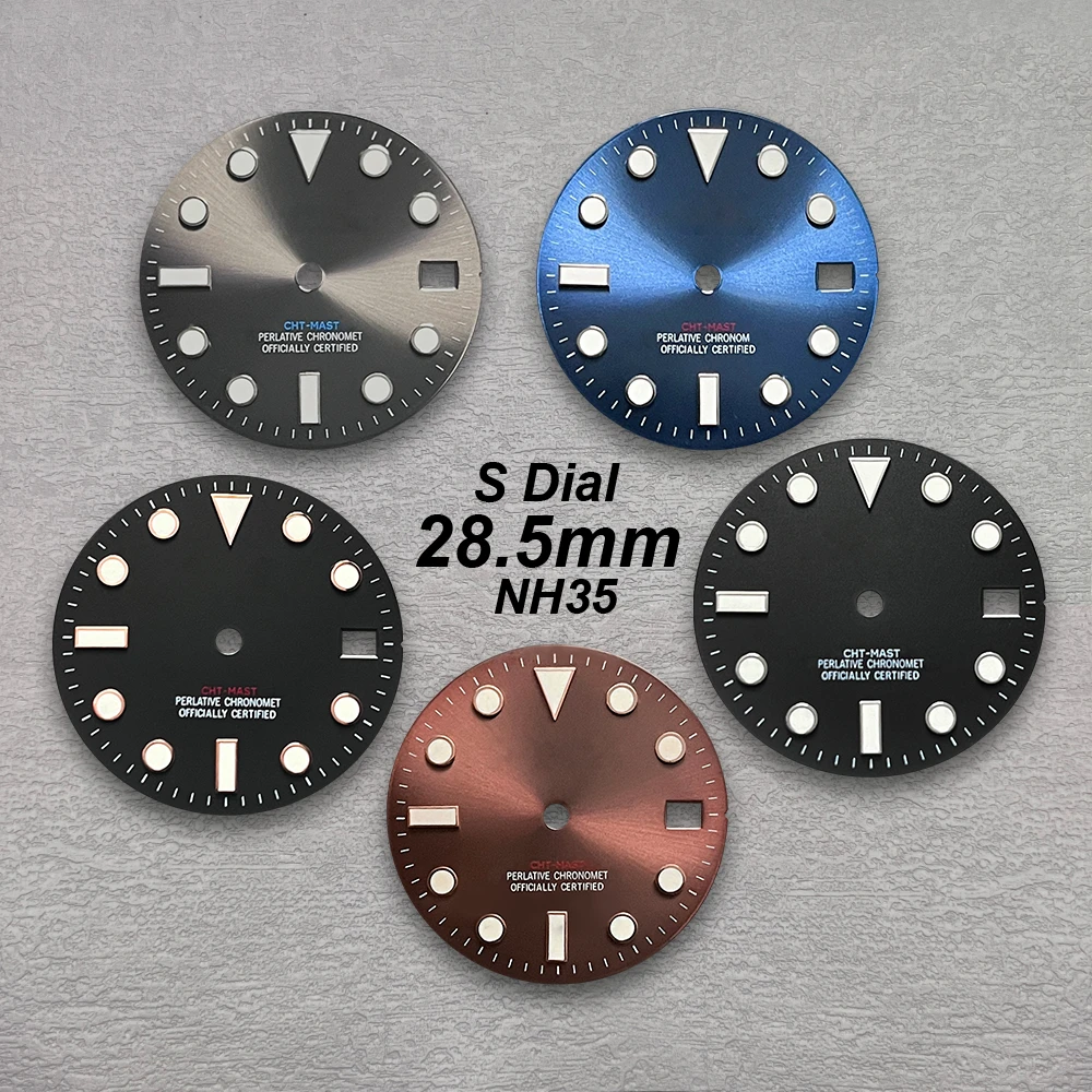 

28.5mm S Logo Sunray Dial Suitable for NH35/NH36/4R/7S Movement Ice Blue Luminous High Quality Watch Modification Accessories