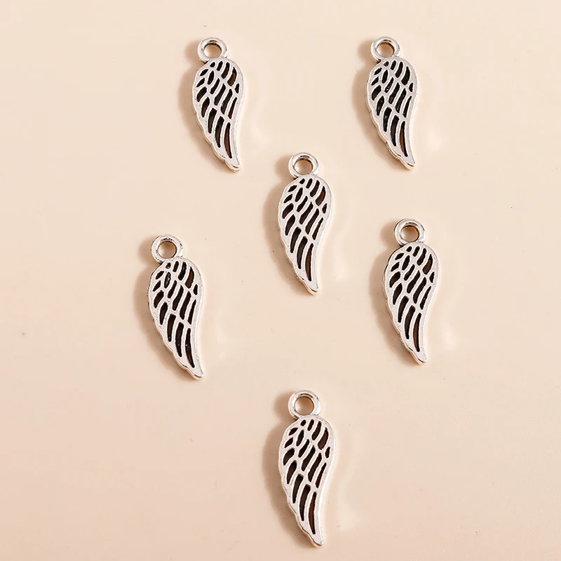 Leslie 50 Stück 7*18mm Antik-Silber-Plattierte Mini-Feder-Charms für Ohrringe, Armbänder, Halsketten-Anhänger, DIY-Schmuckherstellung – Detail 4