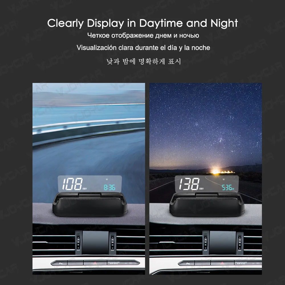 Vjoycar 2023 Newest Auto-Lift Mirror Unique GPS HUD Large & Clear Speed Projector KM/H MPH Clock Car Accessories for All Cars - Image 5
