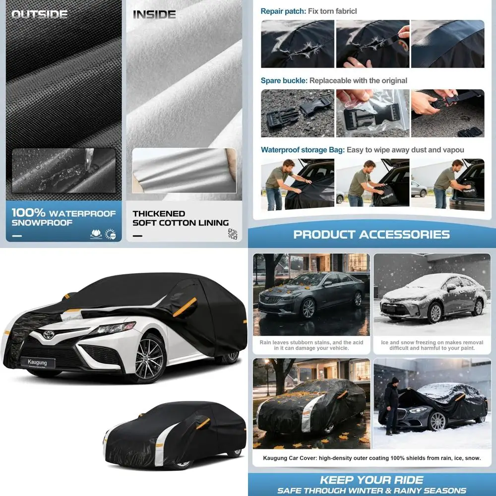 

Universal 10-Layer Car Cover for Sedans, Waterproof with Vents, Towel & Repair Patches, Protection from Elements.