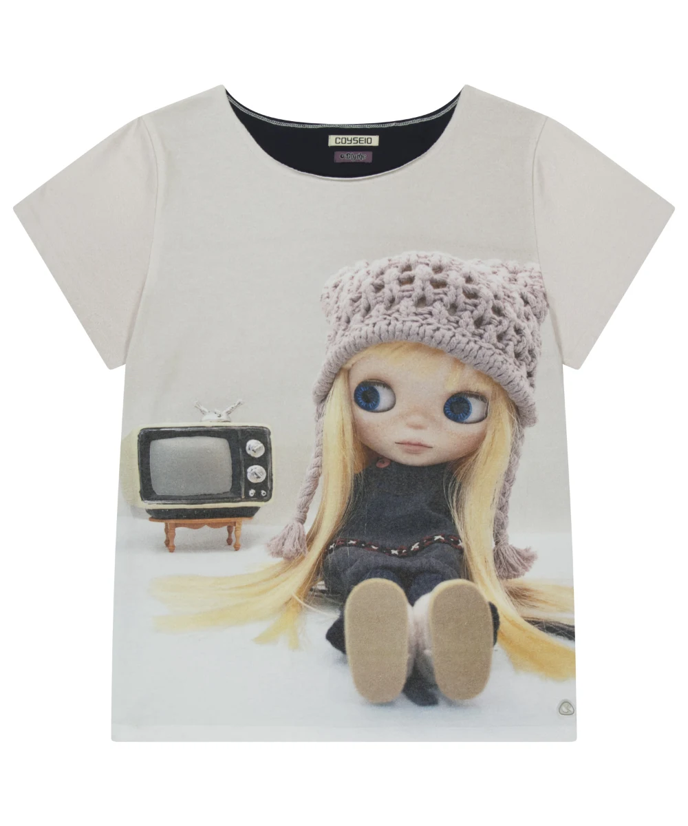 Harajuku 26SS Big Eye Doll Graphic T Shirts Collaboration Series Large Neckline Cotton Short Sleeve T-shirt Kawaii Y2k Top