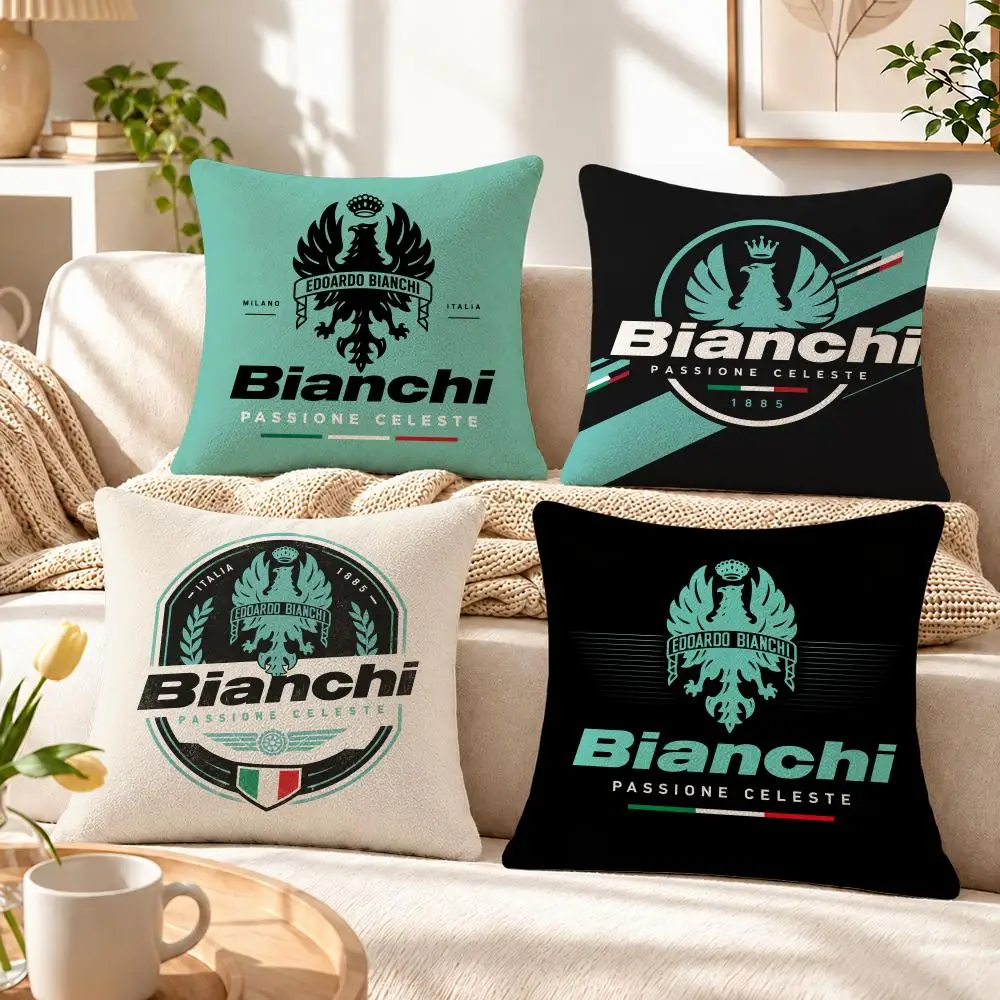 Brand Bianchi Bike Cushion Cover Soft Short‑Plush Pillowcase, Decor for Sofa & Bedroom, Perfect Holiday Gif