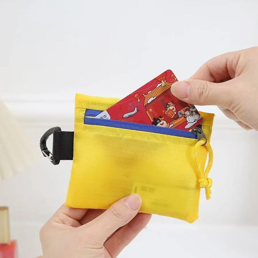 Ultralight Mini Coin Purse Card Holder Keychain Wallet with Carabiner Color Block Zipper Water-Resistant EDC Travel Waist Pouch