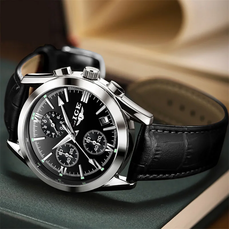 2024 New Men Watches Brand Luxury Leather Strap Waterproof Sport Quartz Chronograph Military Watch Men Clock Relogio Masculino