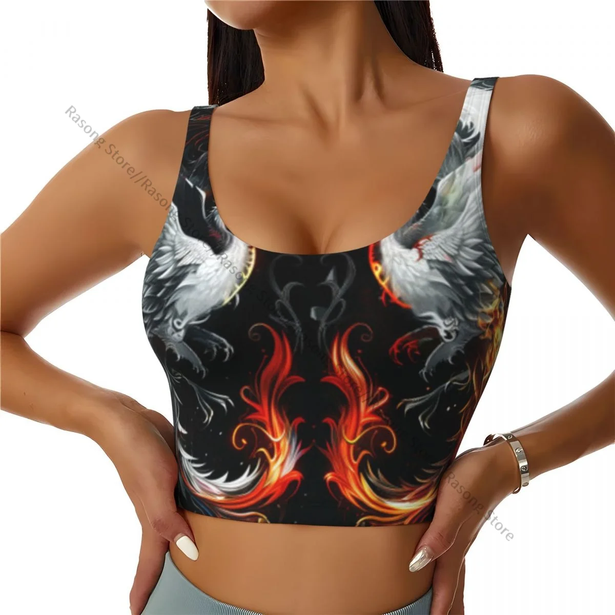 

Sports Bra Women Running Yoga Clothes Vest Two Swans In Fire With Wings Gathering Fitness Vest