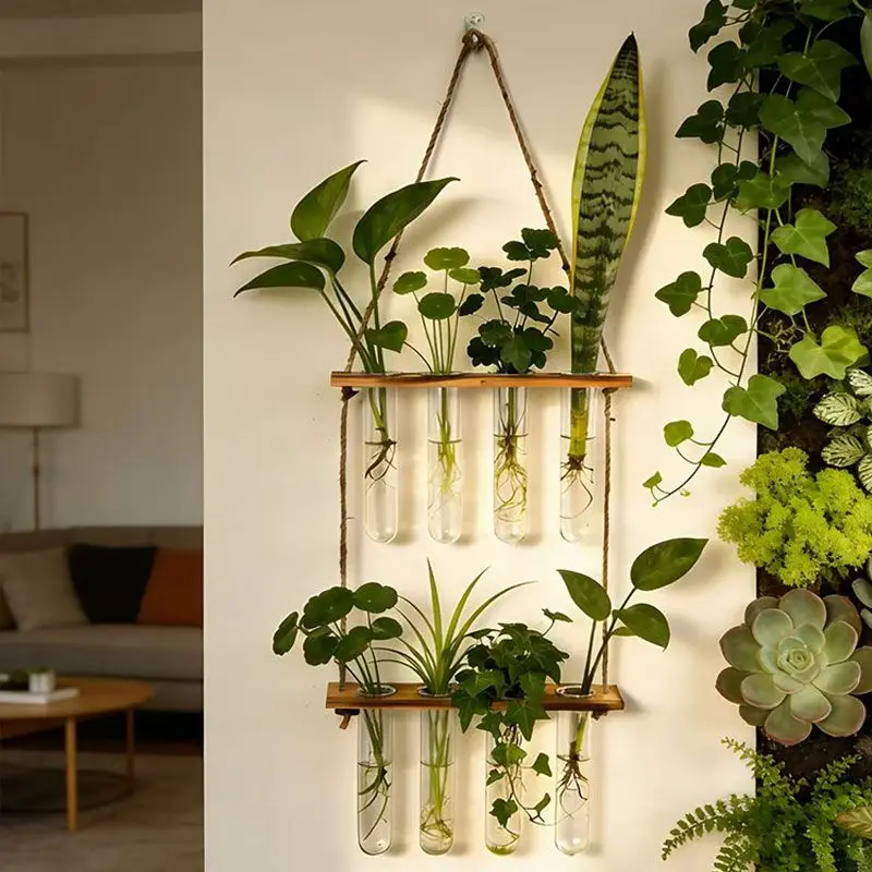 Wall Mount Hydroponic Vase Transparent Test Green Plant Container Retro Living Room Wall Decoration Flower Vessel