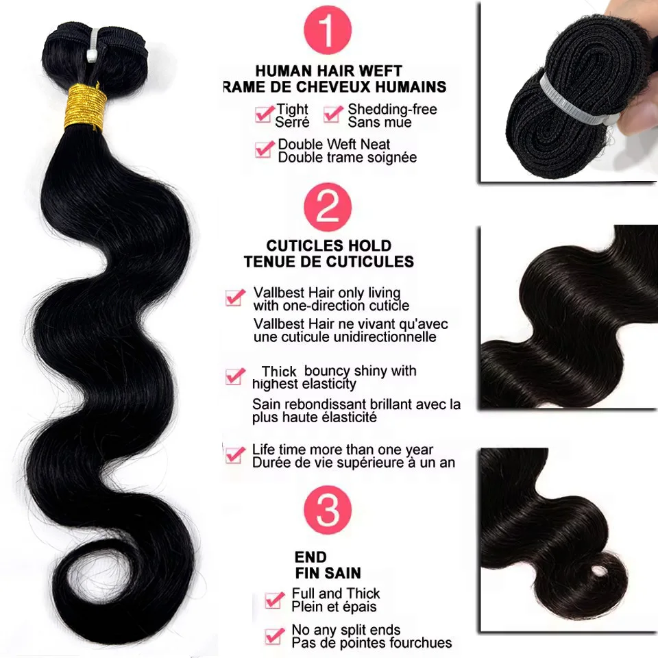 Body Wave of Brazilian Virgin 100% Human Hair 1 Pcs 45g Bundles Weave Extensions - Natural Black #1B Color Perfect for Women