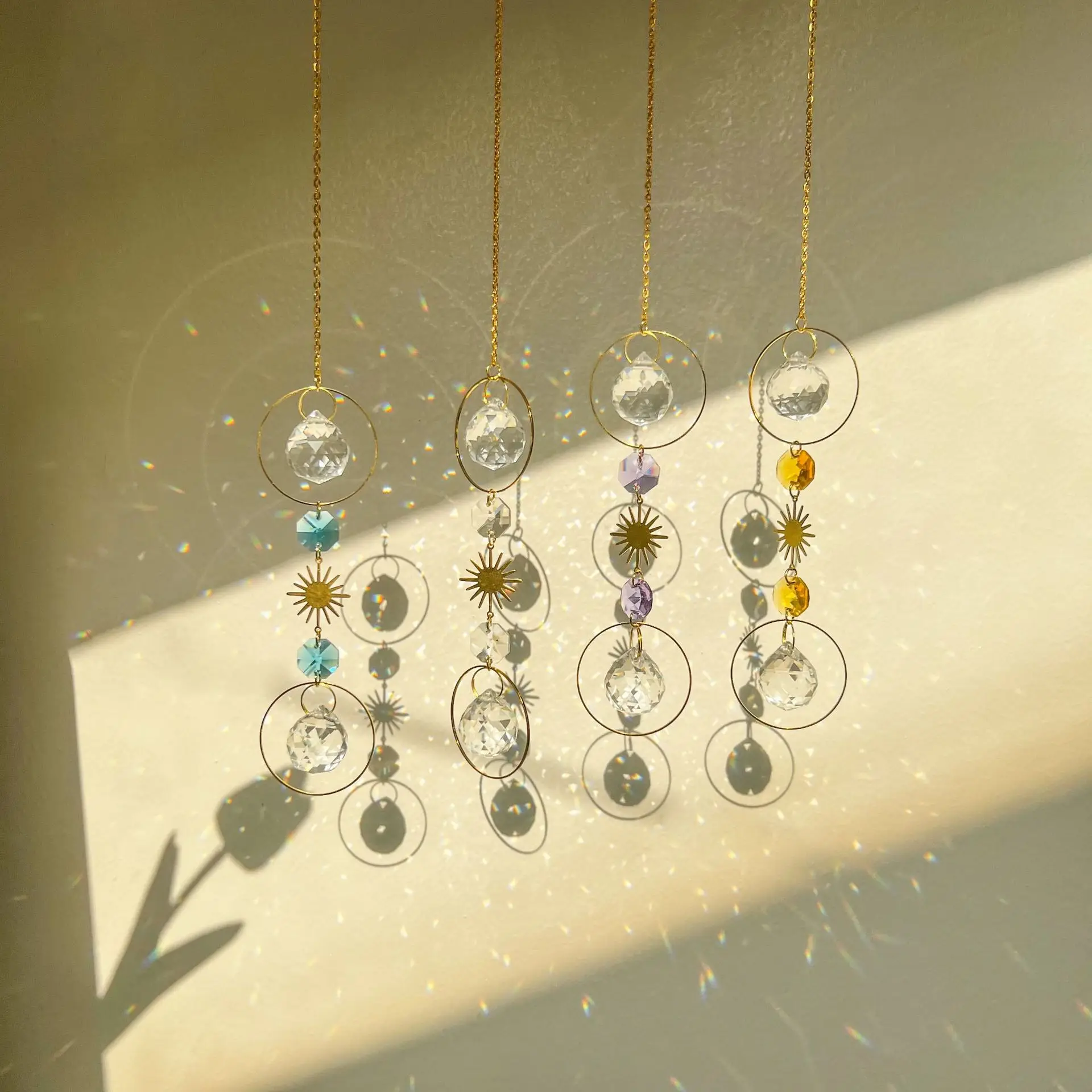 Double Circle Light Collecting Home Crystal Pendant Sun Catcher Colorful Crystal Wedding Decoration