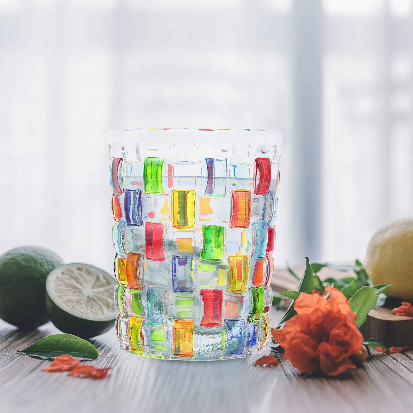 

Clear Glass Breakfast Cup Colorful Juice Container Exquisite Workmanship Sanitation Safe Beautiful Texture Juice Glasses