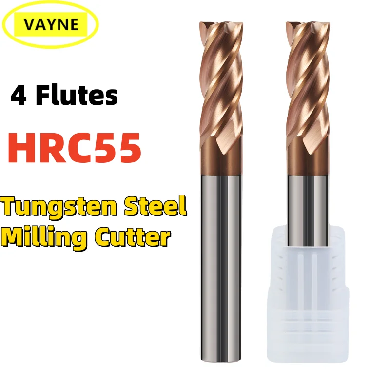 1PCS 4 Flutes HRC55 solid Sungsten Steel Carbide End Mill  Square Flat End milling Cutter1 1.5 2 2.5 3 4  5 6 8 10 12MM