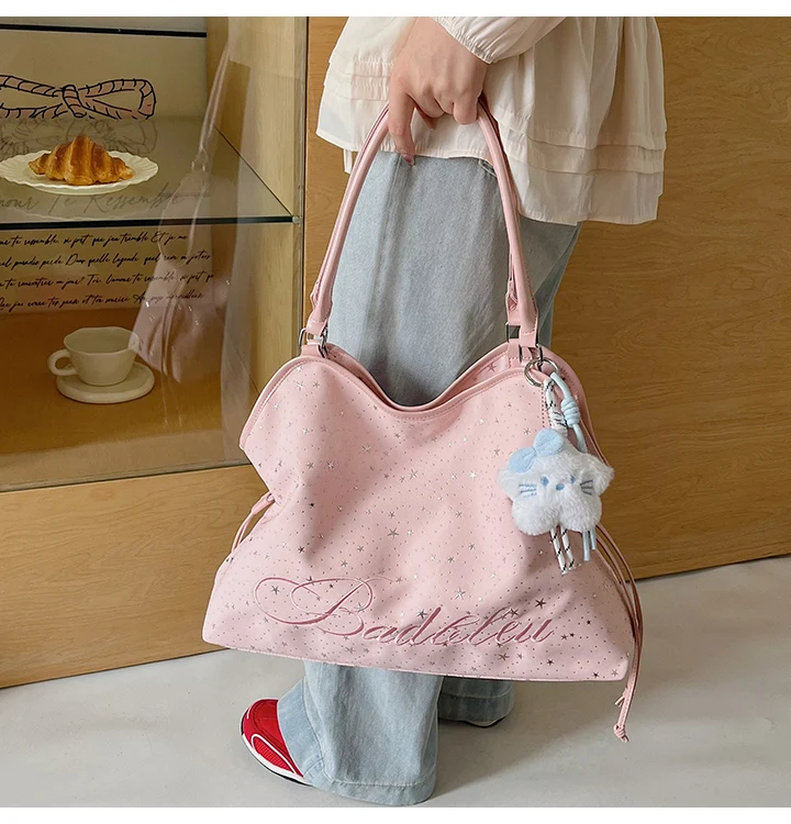 Y2k Fashion Letter Printing Pattern Shoulder Bag for Women 2026 Sweet Girls Vintage Casual Tote Bag Handbags Large Capacity Bag