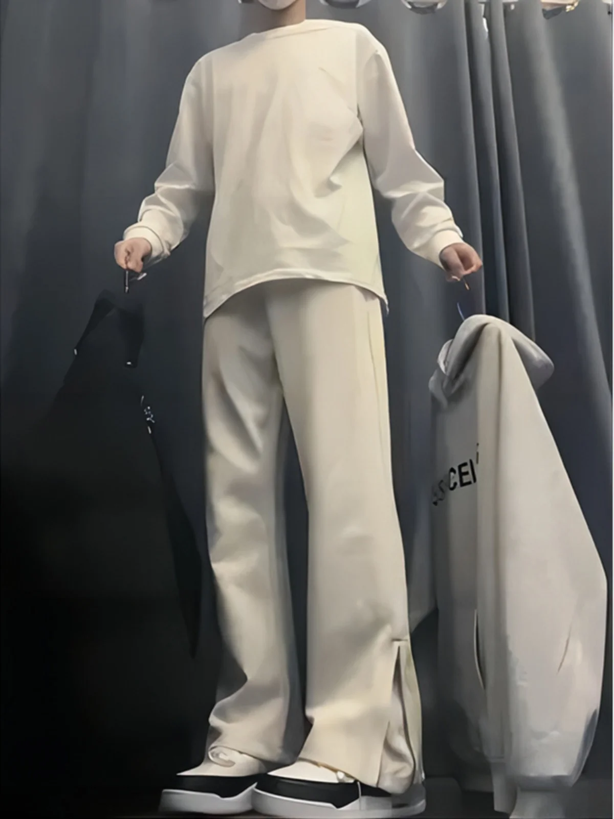 

Мужские повседневные брюки на молнии с подкладкой из флиса, осенне-зимние, американского стиля, Cleanfit Ootd, расклешенные, длинные