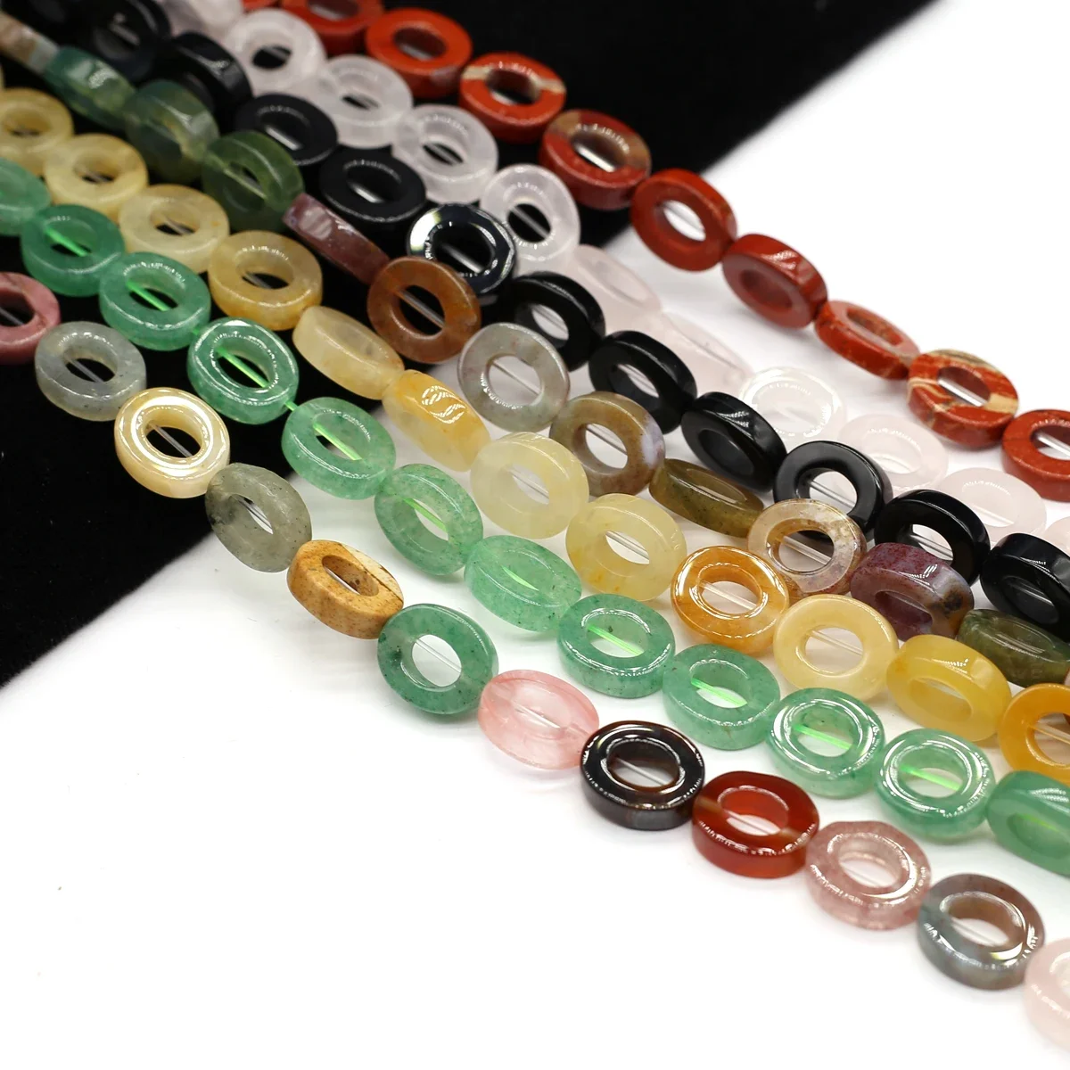 

Natural Stone Beads O Shape Green Aventurine Rose Quartz Big Hole Bead for Jewelry Making DIY Bracelet Necklace Accessories