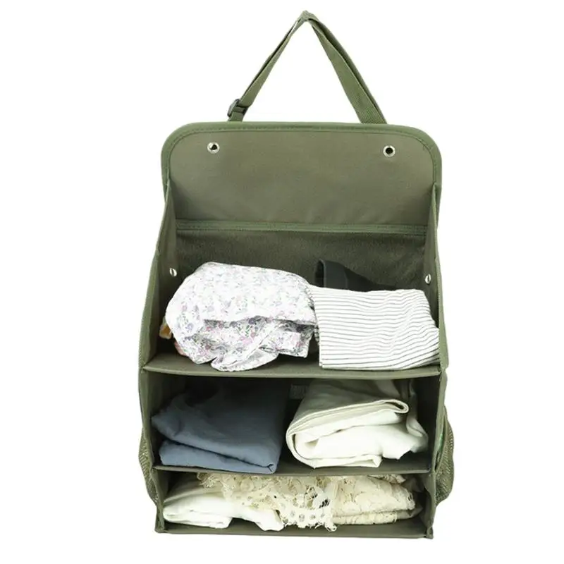 Clothes Storage Bag 3-Layer Organizer Container With Side Pockets Clothing Organizer Foldable Clothes Bag For Wall Door Closet