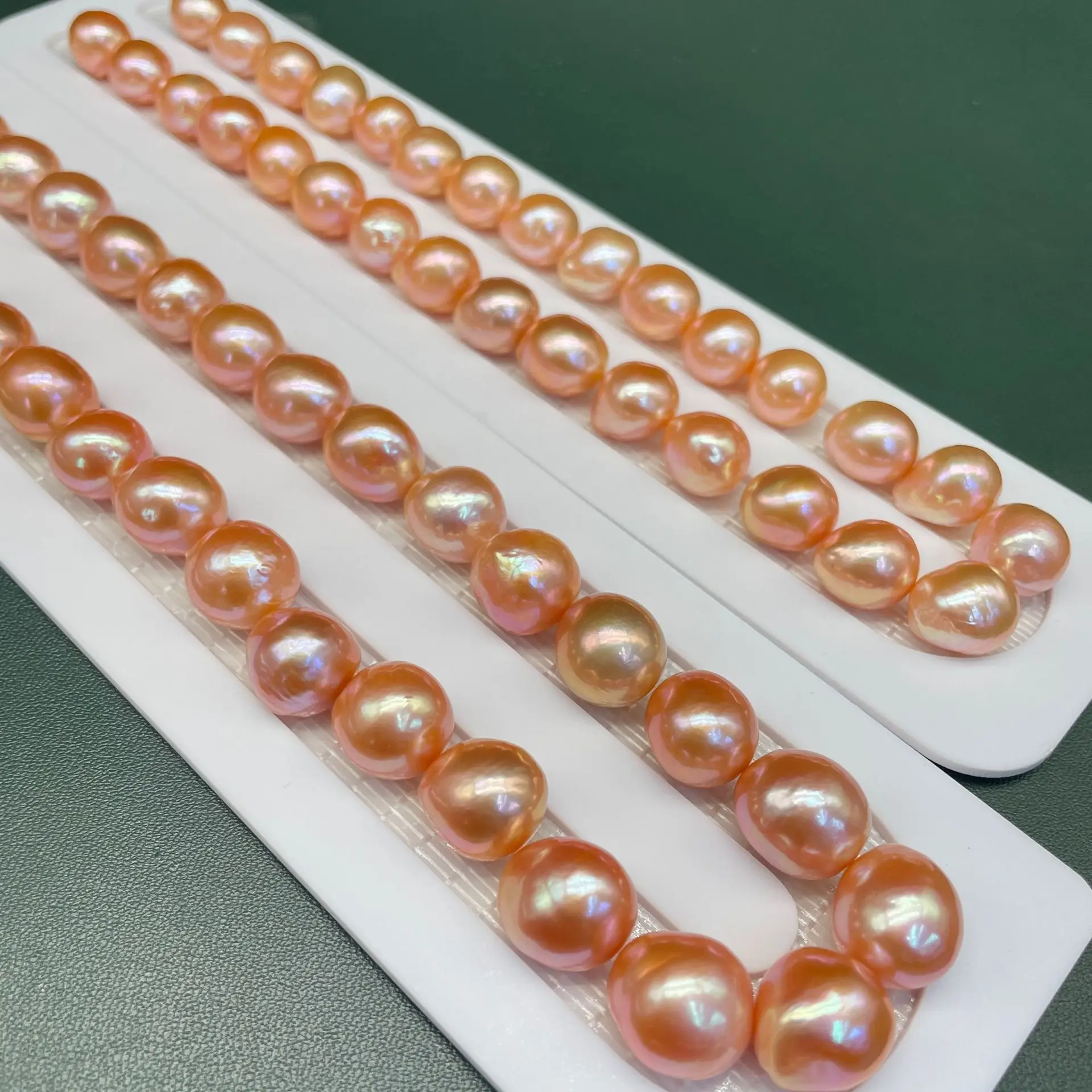 12-13mm Natural Orange Pink Freshwater Pearl Necklace, Baroque Pearl Design, 925 Silver Clasp Jewelry Gift