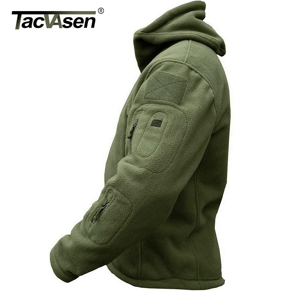 TACVASEN Men\'s Hoodie Fleece Jacket Fall Winter Warm Full-Zip Outdoor Hiking Working Camping Coat with Multiple Zippered Pockets