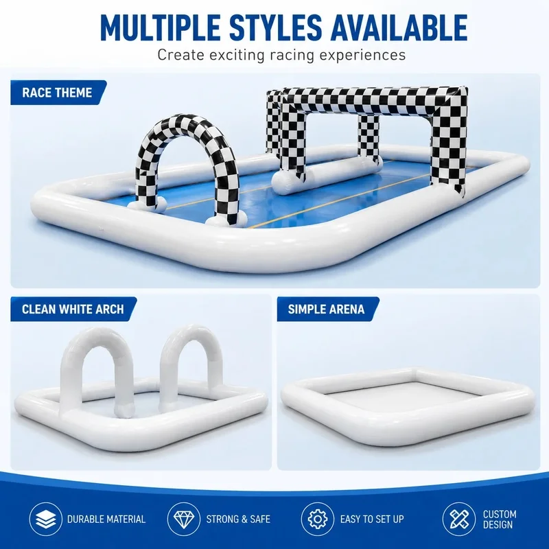 White Black Inflatable Race Track Bumper Car Arena Amusement Bouncy Fence Barrier Indoor Outdoor Kids Party Event Rental