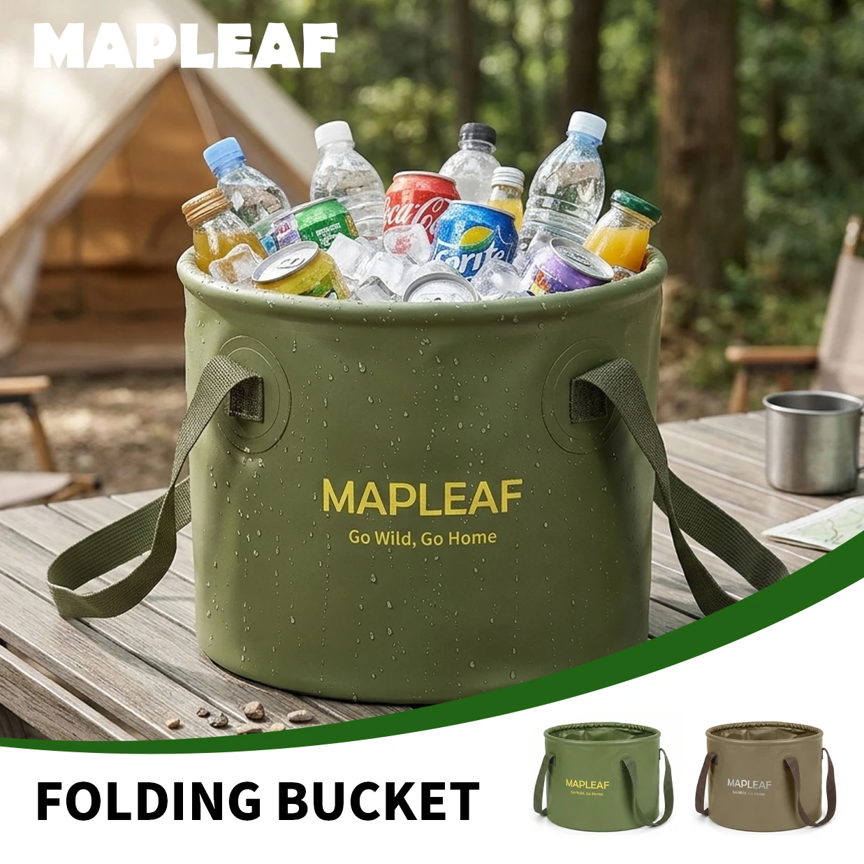 MAPLEAF Collapsible Water Container Portable Foldable Round Storage Bucket 10L 20L Camping Fishing Car Wash  Space Saving Basin