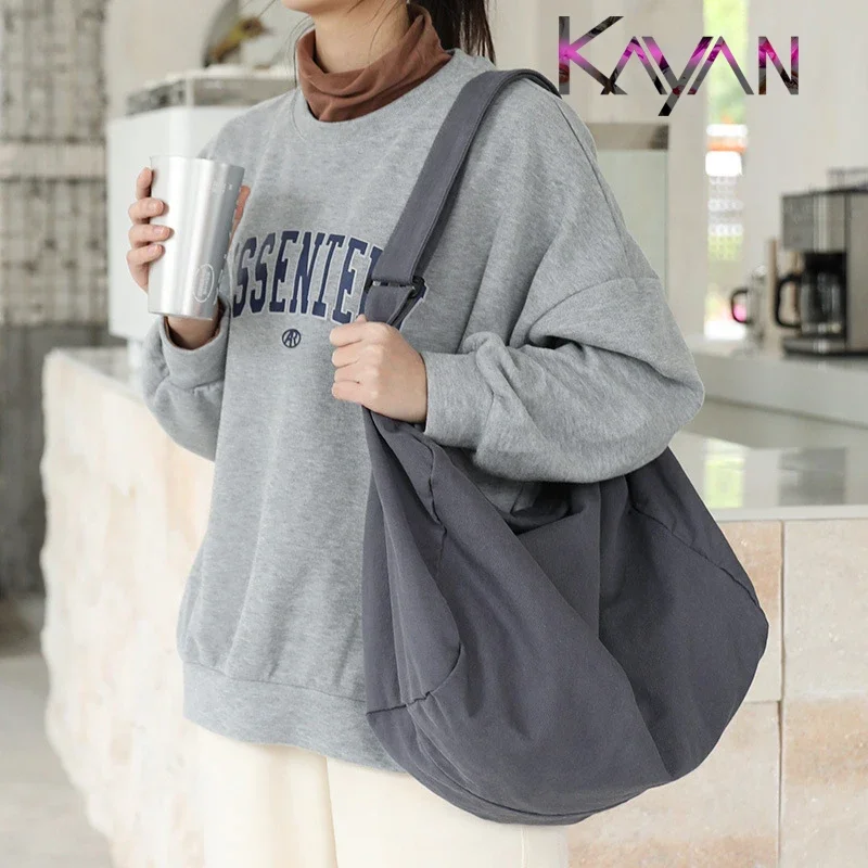 Fashion Solid Color Women Canvas Shoulder Bag Large Capacity Korean Hobo Crossbody Bag Shopping Beach Bag