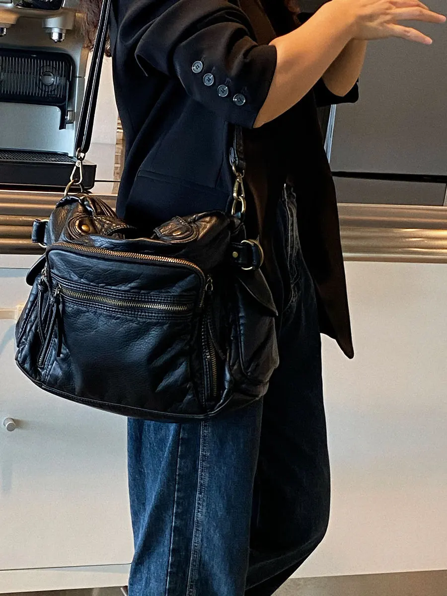 

American Retro Motorcycle Bag Crossbody Bag Medium Vintage Tote Large Capaci Functional Design oulder Bag for Men A...