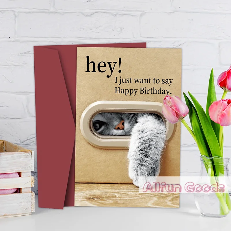 Cute Cat Birthday Card, Playful Kitty Paw Design,Happy Birthday Card With Envelope, Best Gift For Cat Lover, Family, Friends