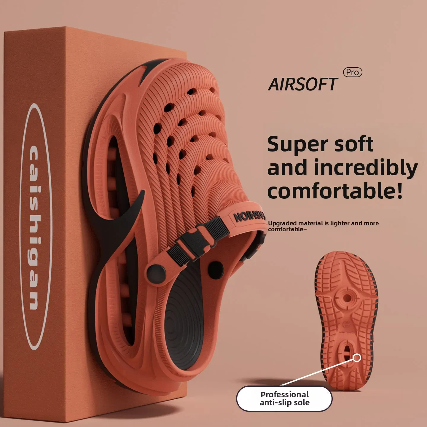 Removable insoles, bag head, cool slippers, men's summer hot sale, wearing EVA deodorant thick-soled beach hole shoes, men