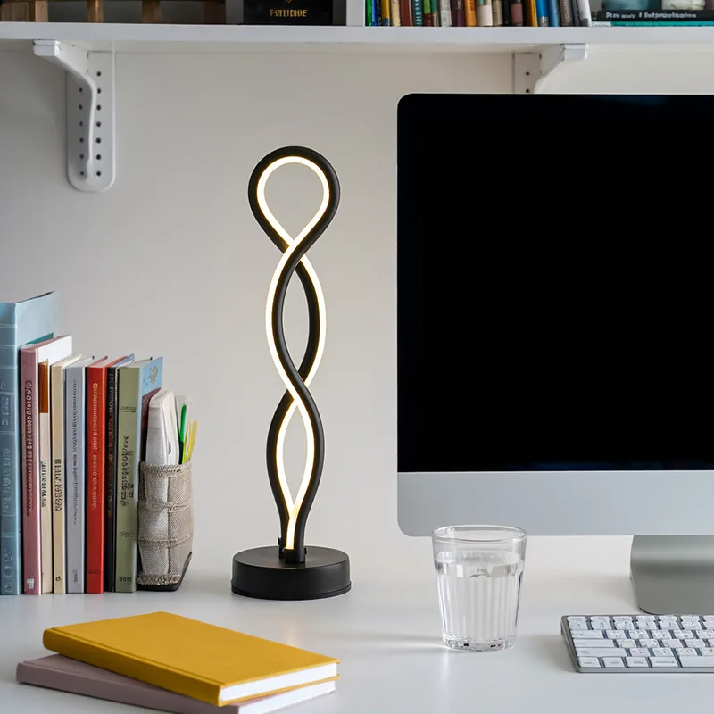 Lámpara de mesita de noche creativa, lámpara de ambiente de lujo de alta gama para dormitorio, lámpara de lectura de estudio, luz nocturna USB