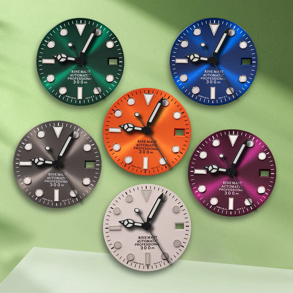 28,5 mm S Logo SUB quadrante viola senza lancette adatte al movimento NH35/NH36/4R/7S quadrante verde luminoso a raggi solari accessori per la modifica dell'orologio