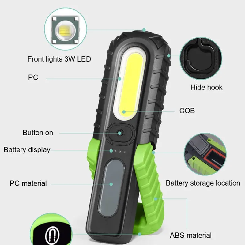 High Bright LED Flashlight COB Car Repair Magnetic Light Portable Outdoor Hiking Camping Emergency Lighting Work Lamp With Hook