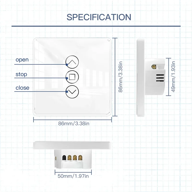 

ABBN-Tuya Wifi RF433 2.5D Arc Curtain Switch Glass Touch Panel For Roller Blinds Shutters Switch Smart APP Wireless Alexa