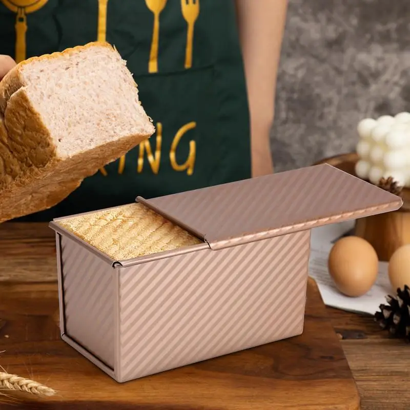 1Pcs Rectangle Loaf Pan with Cover Bread Baking Mould Cake Toast Non-Stick Toast Box with Lid Aluminized Steel Bread Mould