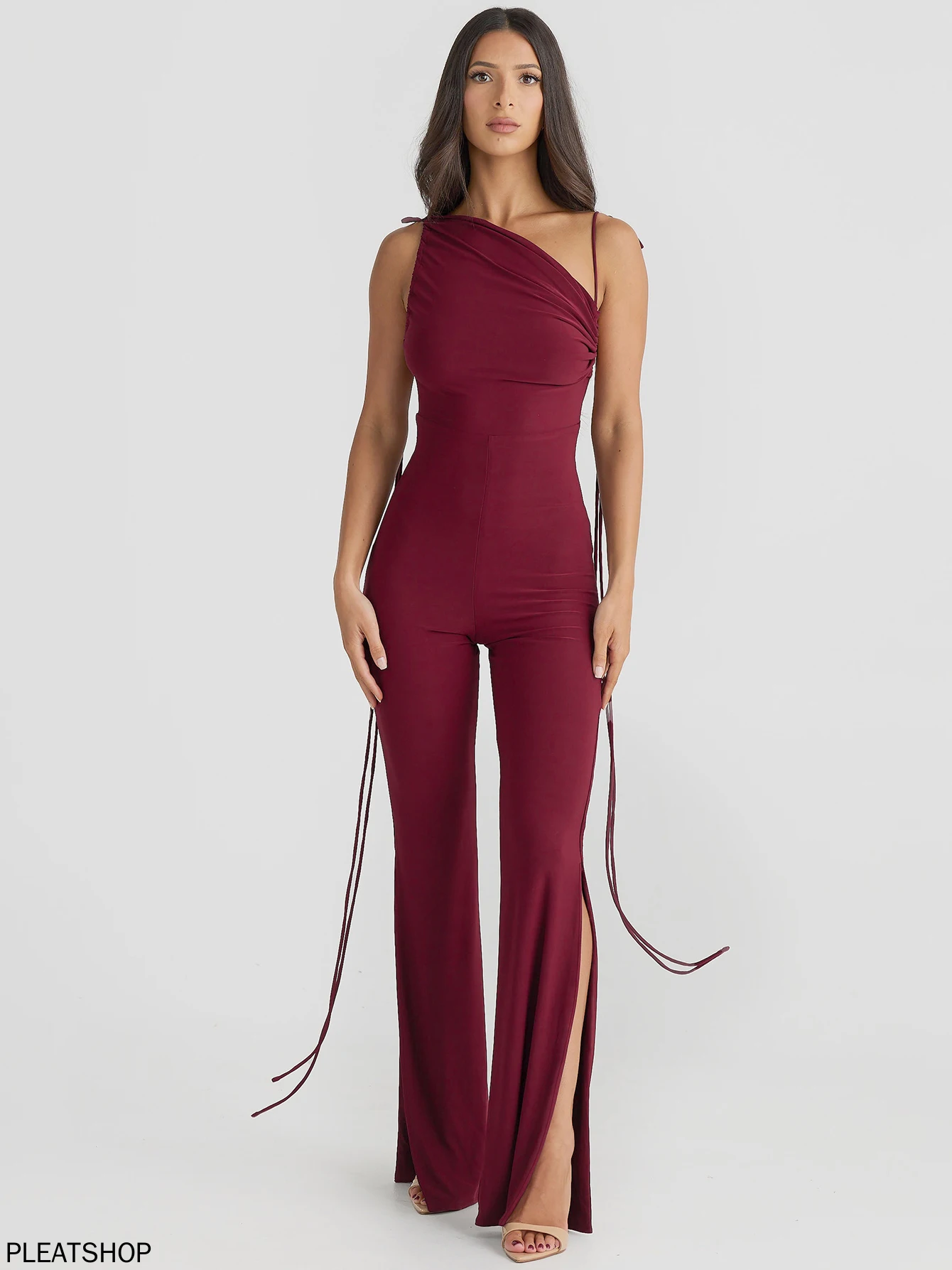 

Sexy Backless Playsuits Sleeveless Halter Lace Up Irregular Split Long Pants Jumpsuit Lady Party Club Drop Shipping Y2K