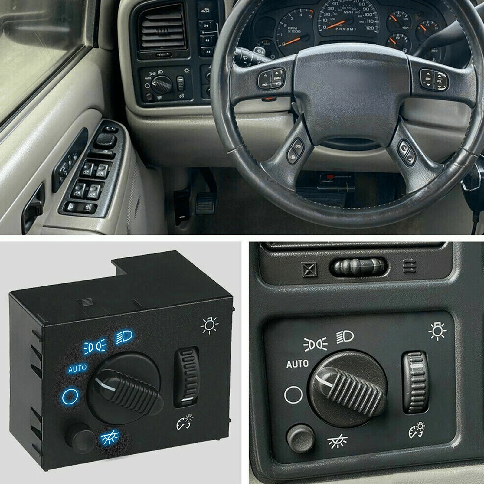 Light Switch For 03-06 Chevrolet Silverado Suburban Headlight Fog Lamp Control Light Switch Black Blue Indicator Car Accessories